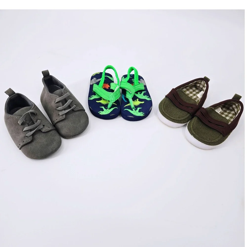 Lot of 3 Infant Baby Boys Crib Shoes Sneakers Size 3‎ 6-9M Little Me & Carter's